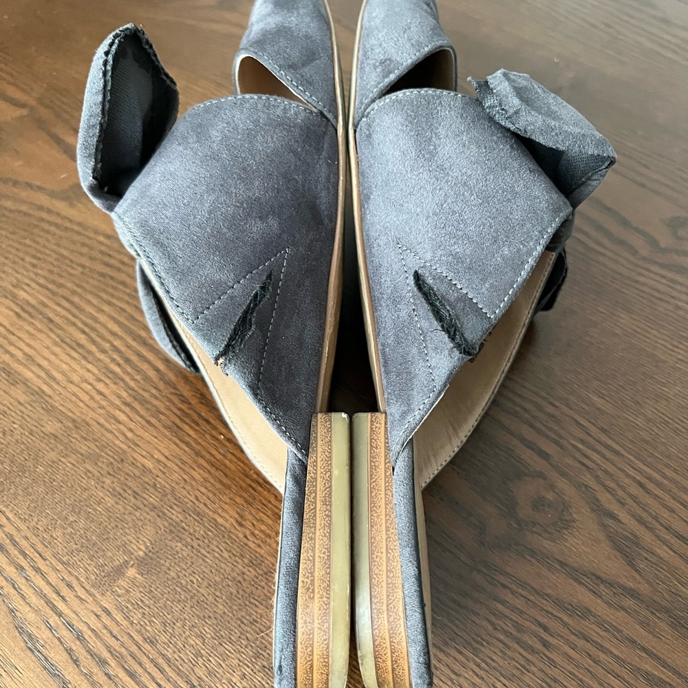 LOFT Grey Suede Bow Mules - Picture 5 of 7